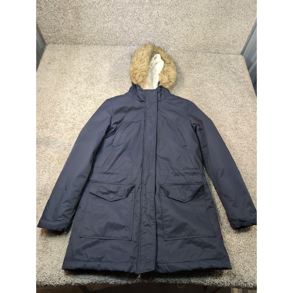 Levi Strauss Co Mens Navy Blue Sherpa Lined Parka Jacket With Fur Hood Size S